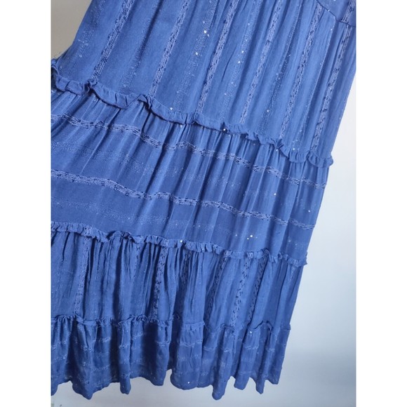 NWT Soft Surroundings Kara Tiered Maxi Dress Blue Shimmer Sequin Med 10-12 $150 - Picture 7 of 12